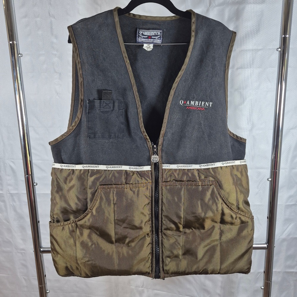 Vintage Q*Ambient Vest Americana Multi Pocket 90s XL Black Green Mens